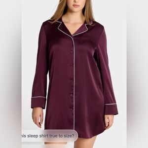 Bare Necessities Burgundy Satin Button-Front Nightshirt with White Piping